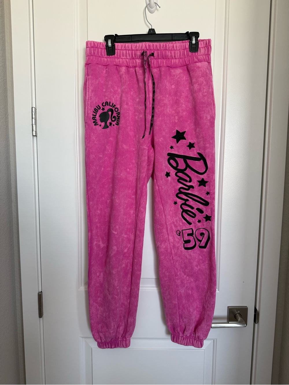 Barbie Malibu California Pink Mineral Wash Joggers Fleece Sweatpants Small NWOT